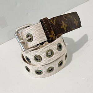 Womens Belt Off-White Webbing Grommets 3453 Made in USA 1.25"  SM